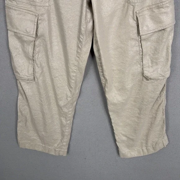 Alice + Olivia Pants Womens 4 Cargo Cropped Shimmer Coated Linen Blend Stretch - Picture 3 of 13